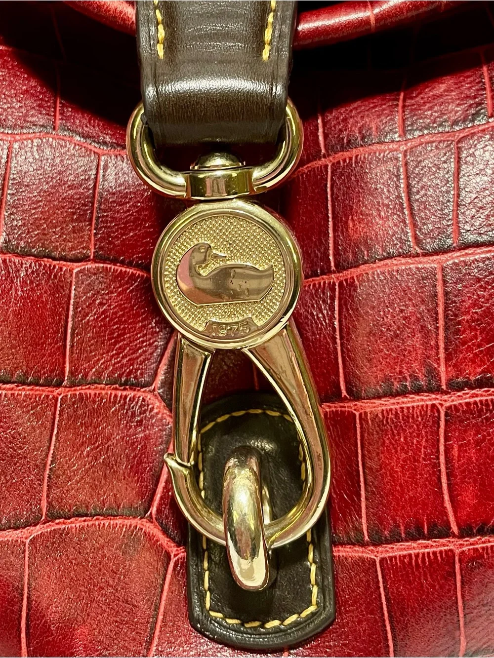 Dooney & Bourke Red Belvedere Crocodile Embossed Leather Logo Lock Hobo Bag